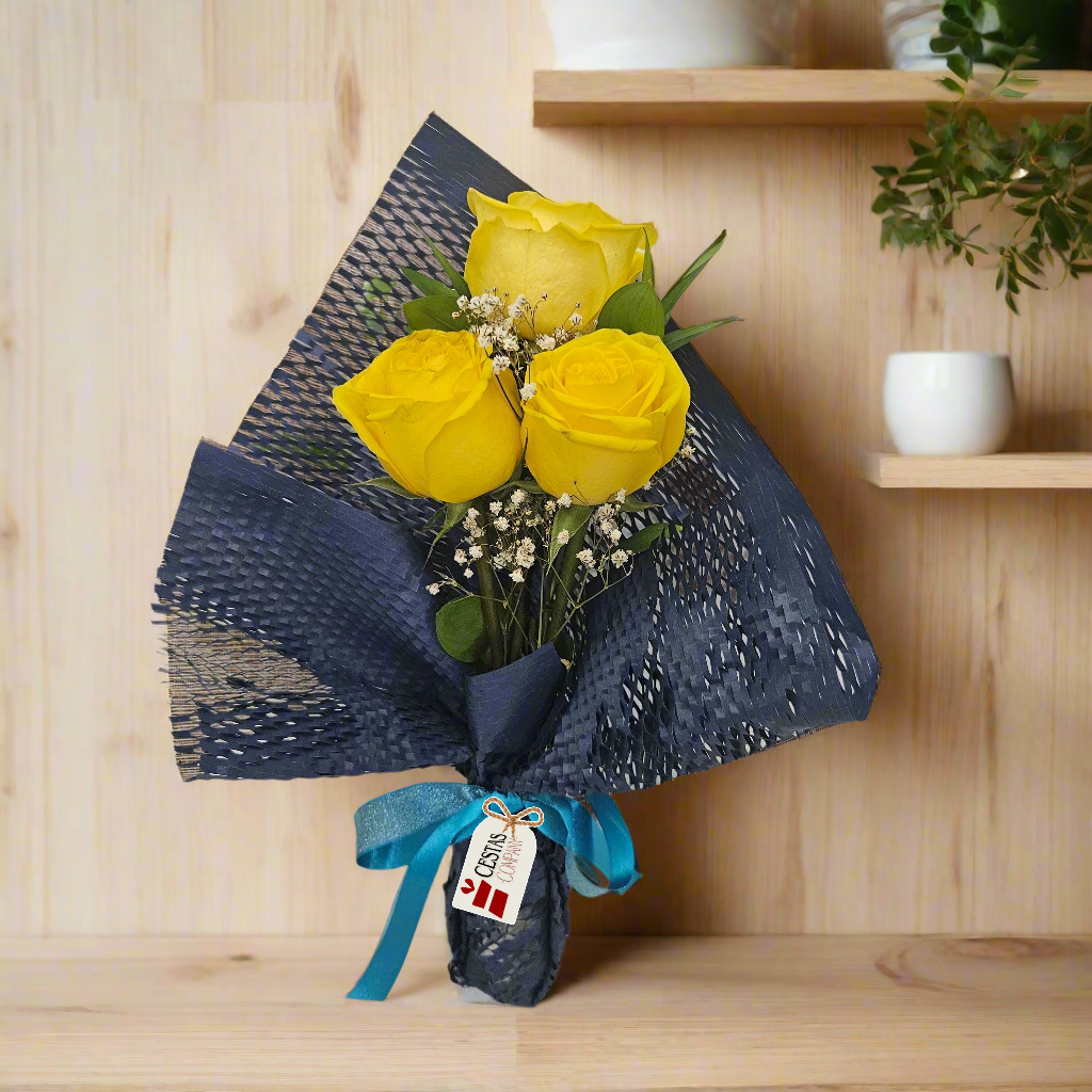 Buquê Trio de Rosas Colombianas Yellow and Blue