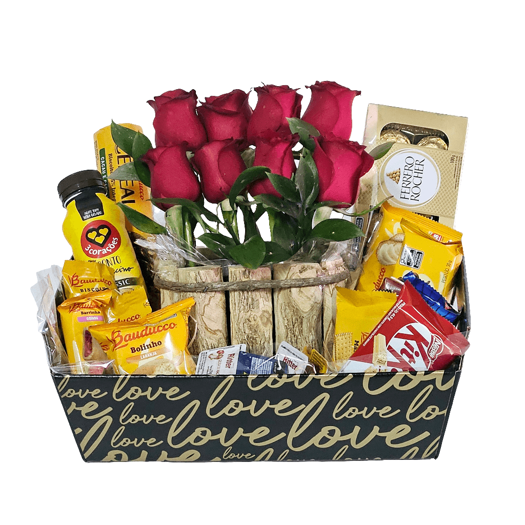 Cesta Love com Rosas e Bombons - Cestas Company