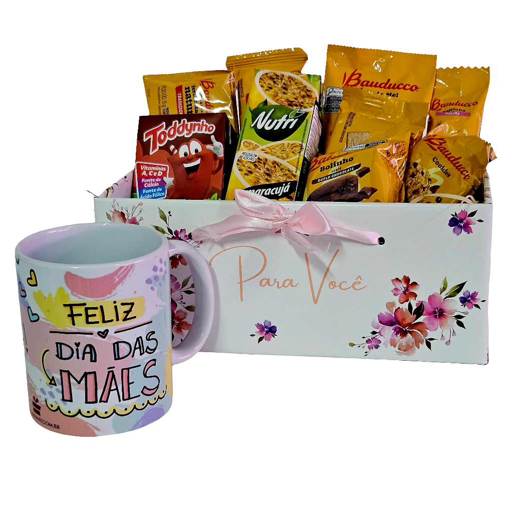 Cesta Café da Manhã com Caneca Feliz Dia das Mães