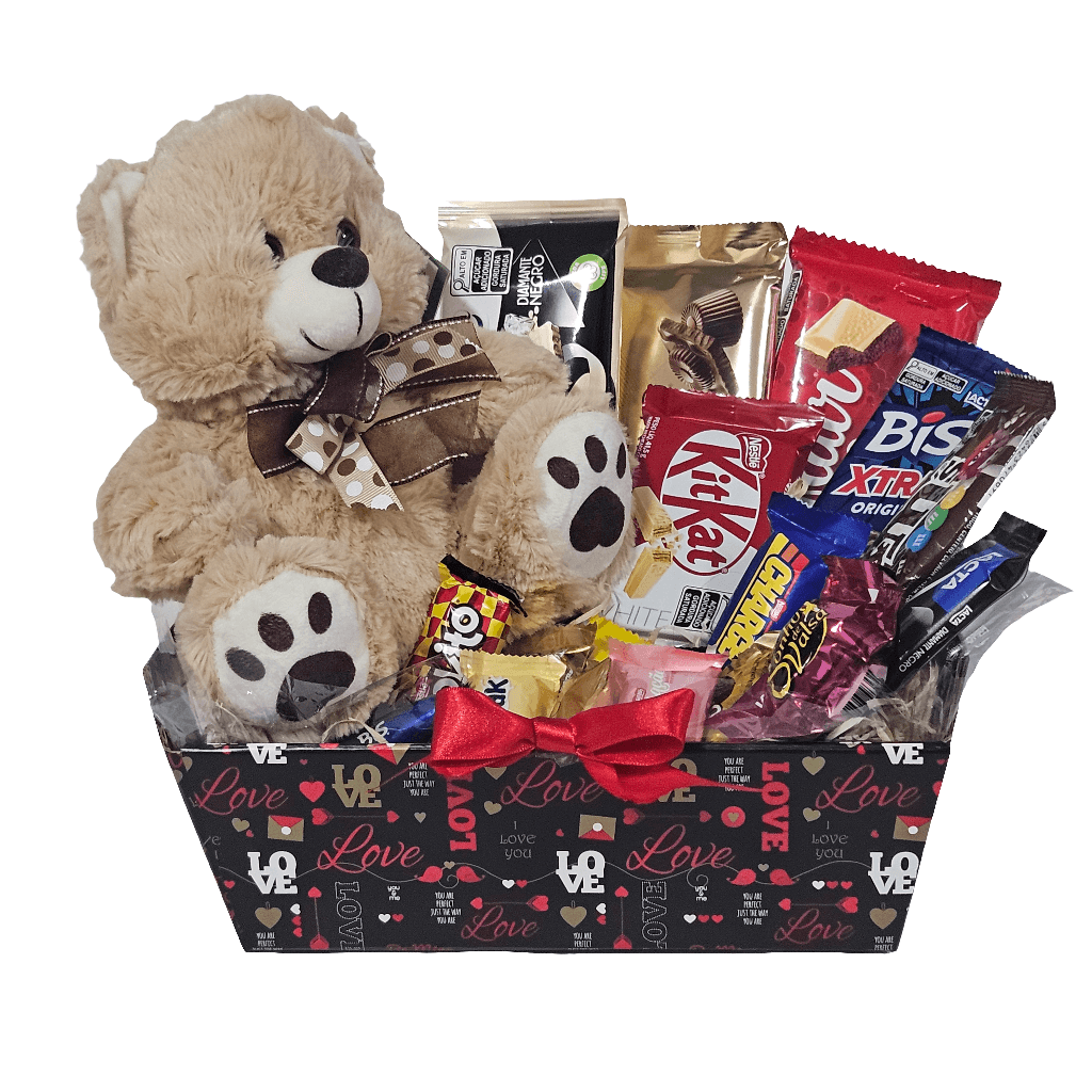 Cesta Carinho com Chocolates e Pelúcia - Cestas Company