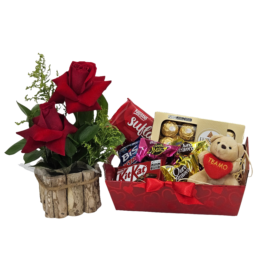 Cesta de San Valentin con Bombones y Vino Rosado