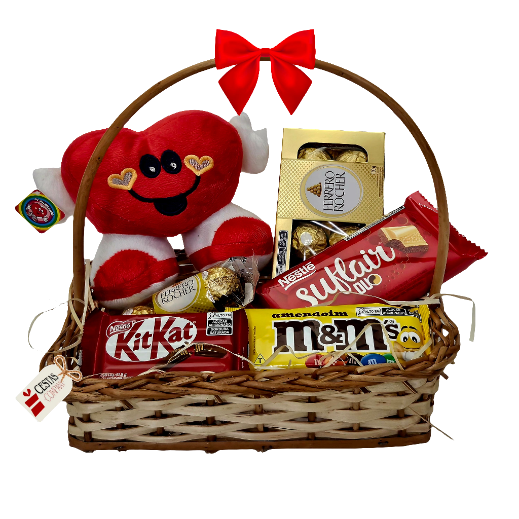 Cesta Festa de Chocolates com Coração Sorridente