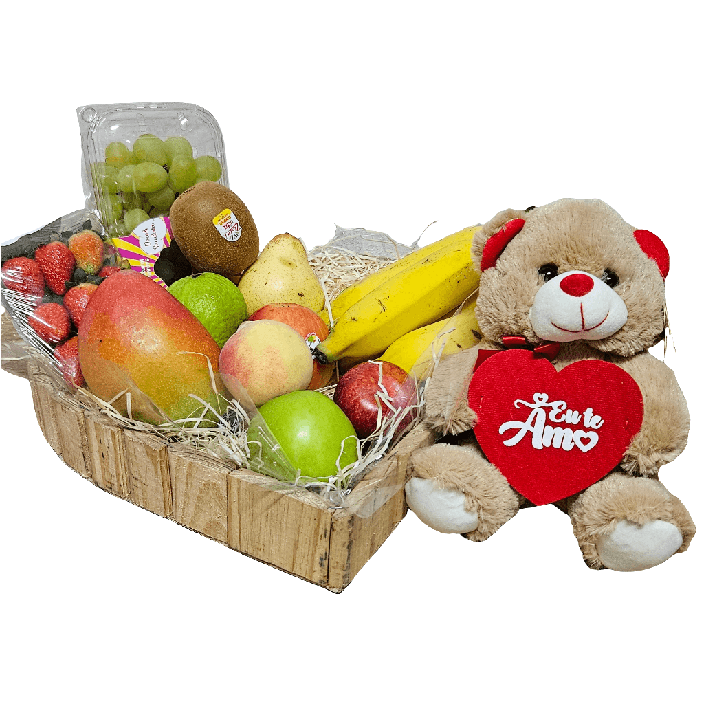 Cesta Love Fruit Luxo com Urso Eu Te Amo - Cestas Company