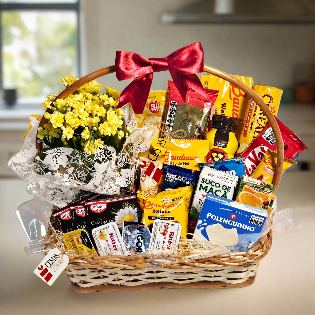 Breakfast Gift Basket with Flowers