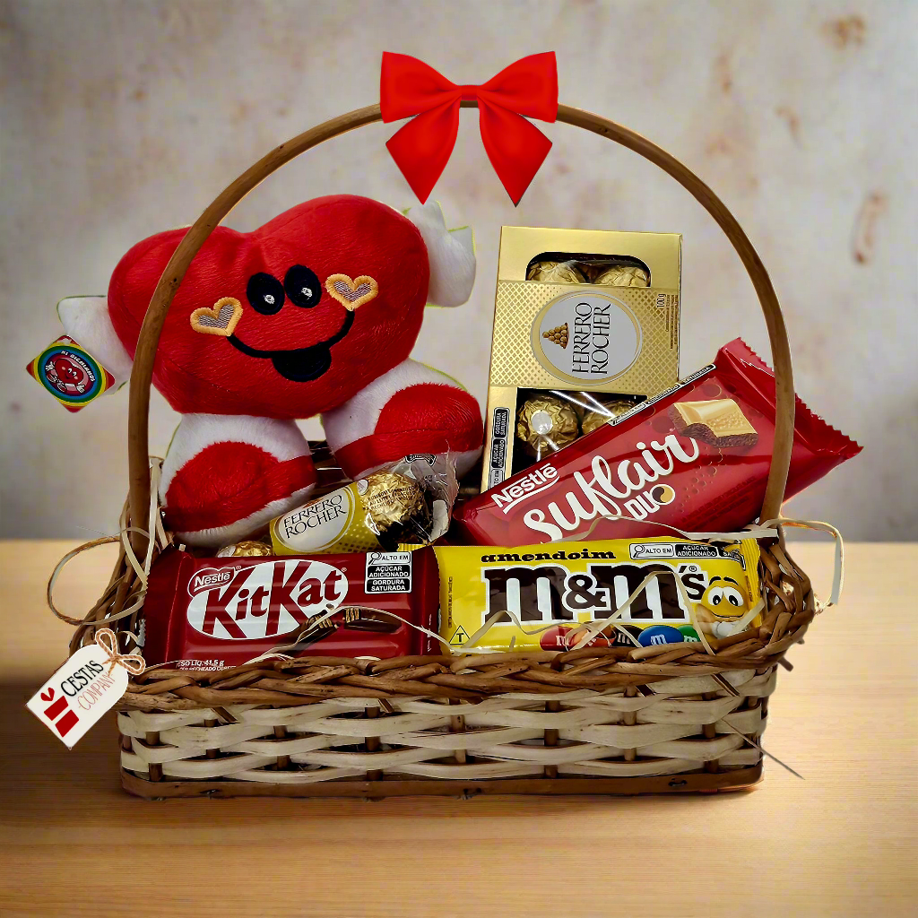 Cesta Festa de Chocolates com Coração Sorridente