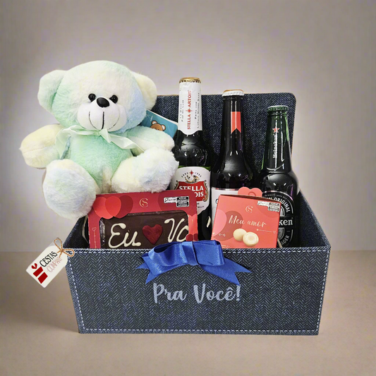 Cesta com Cervejas, Delícias e Carinho Pra Você!