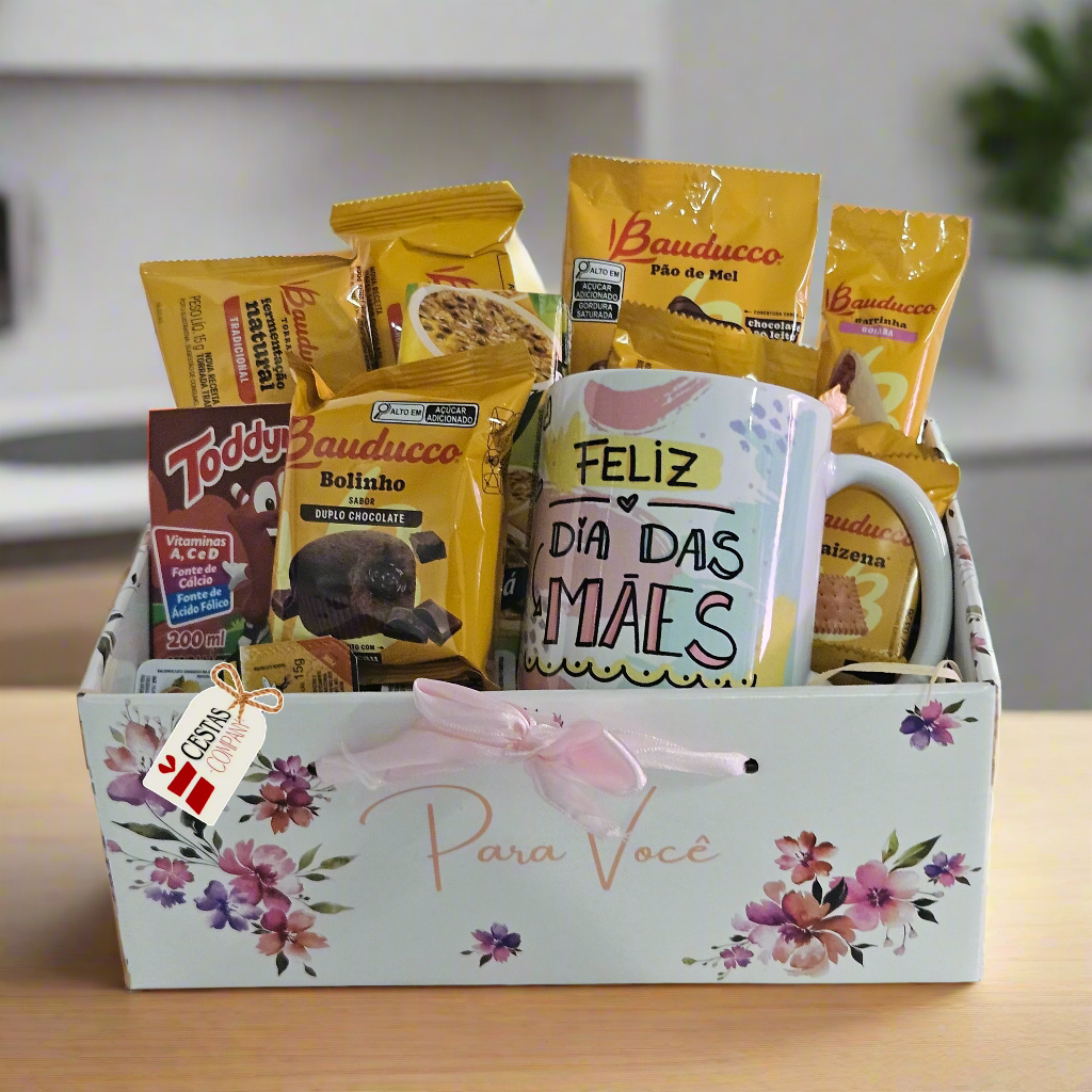 Cesta Café da Manhã com Caneca Feliz Dia das Mães | Cestas Company