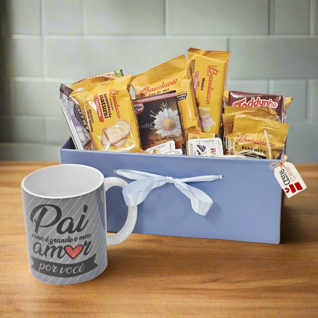 Presente para o papai: Cesta de Café da Manhã Mimo com Caneca
