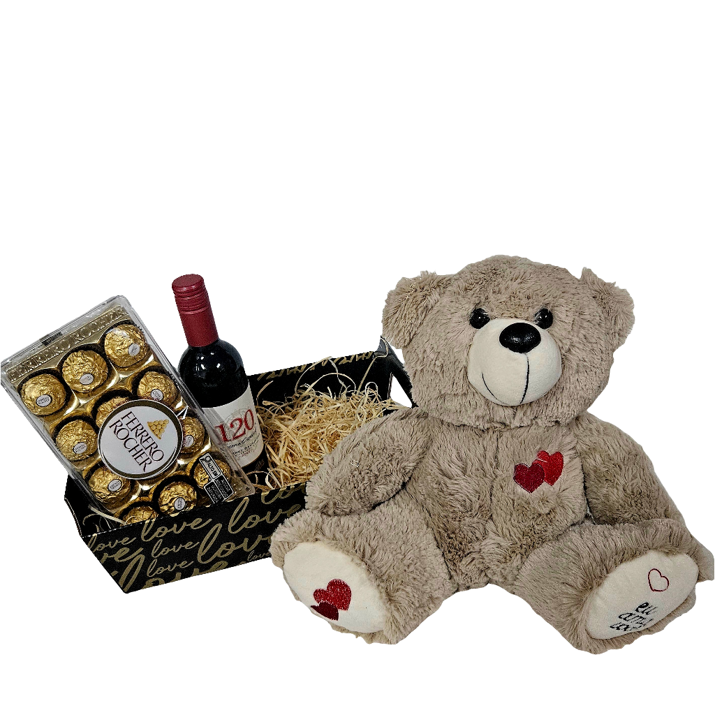 Cesta "Amo Você" com Vinho e Bombons - Cestas Company