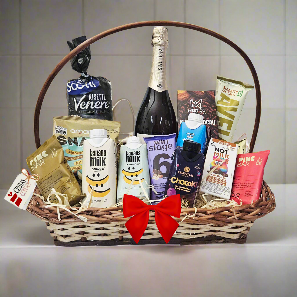 Cesta Presente Gluten Free e Zero Lactose Luxo com Vinho