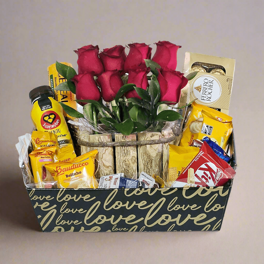 Cesta Love com Rosas e Bombons - Cestas Company