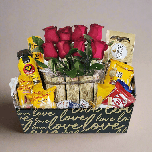 Cesta Love com Rosas e Bombons - Cestas Company