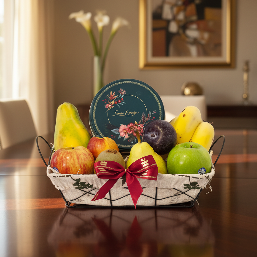 Cesta de Frutas e Biscoitos