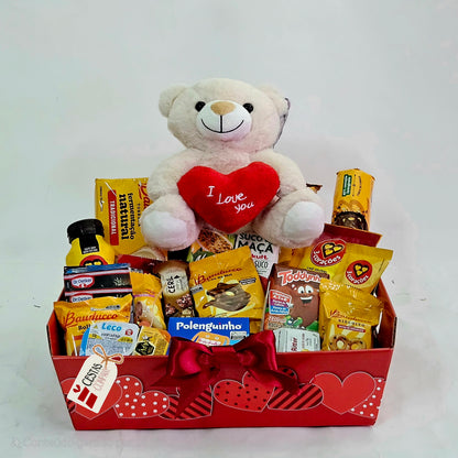 Romantic Breakfast Basket with Teddy Bear I Love You