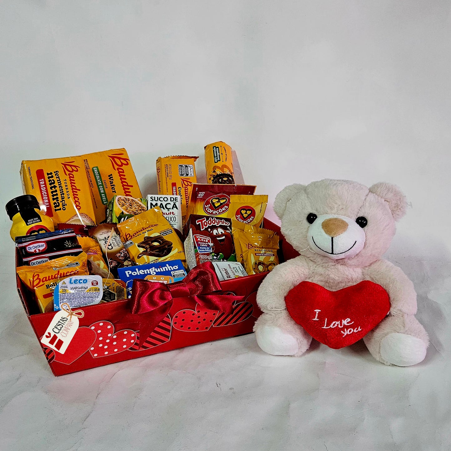 Romantic Breakfast Basket with Teddy Bear I Love You