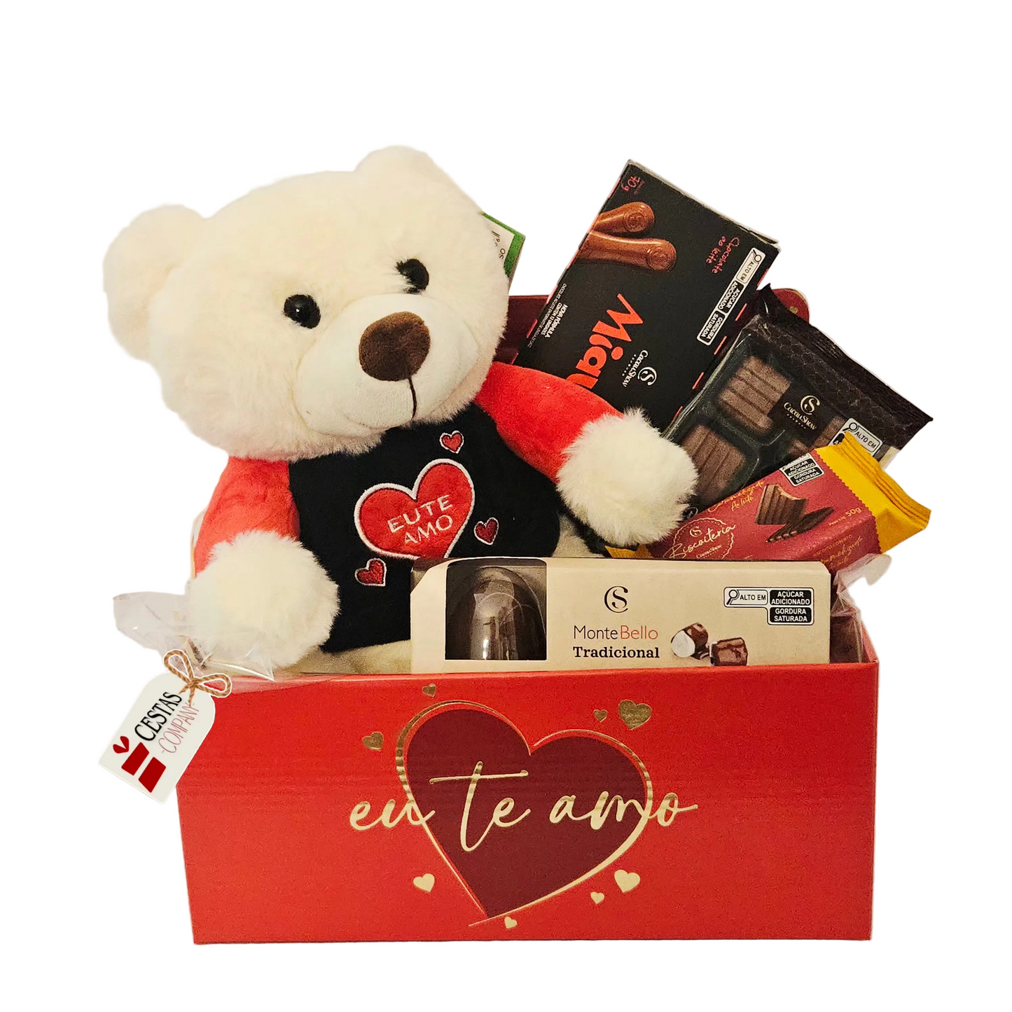 Cesta Love com Ursinho e delícias Cacau Show