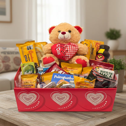 Cesta Café da Manhã Romântico com Ursinho Eu te Amo