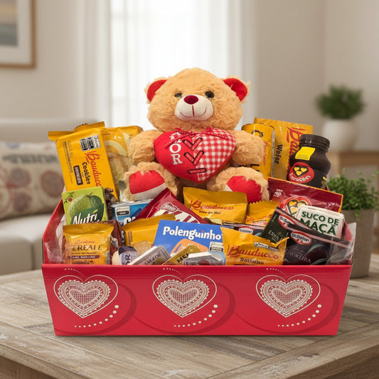 Cesta Café da Manhã Romântico com Ursinho Eu te Amo