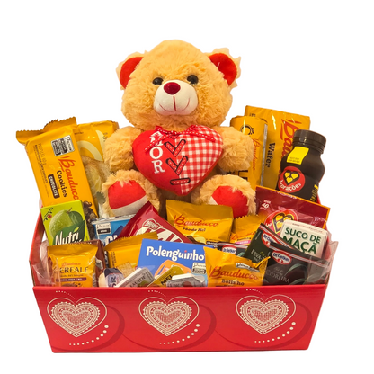 Cesta Café da Manhã Romântico com Ursinho Eu te Amo