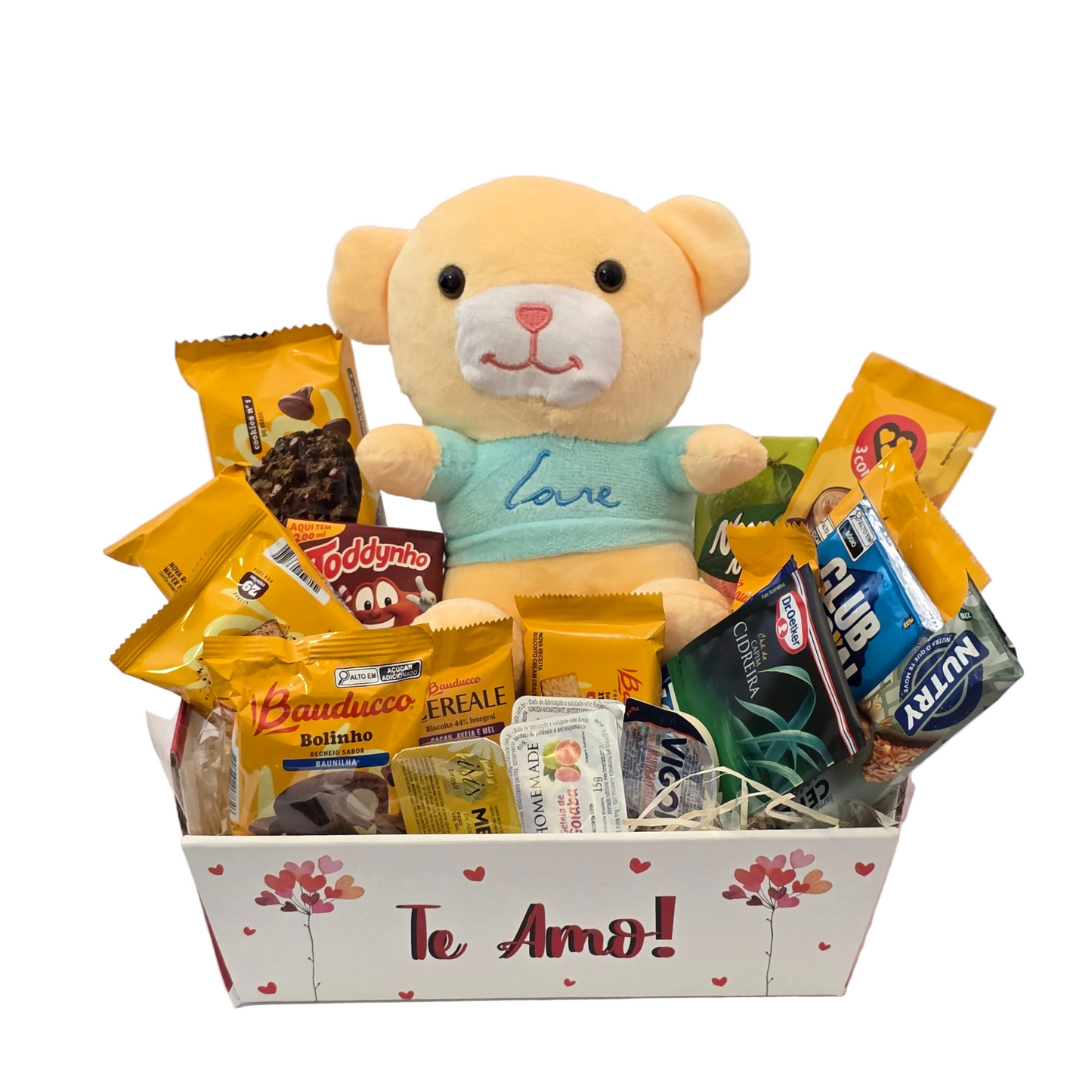 Cesta de Café da Manhã Delicado Com Pelúcia Romântica