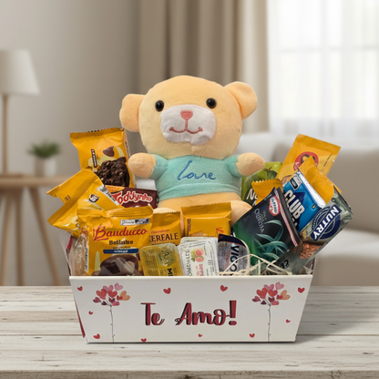 Cesta de Café da Manhã Delicado Com Pelúcia Romântica