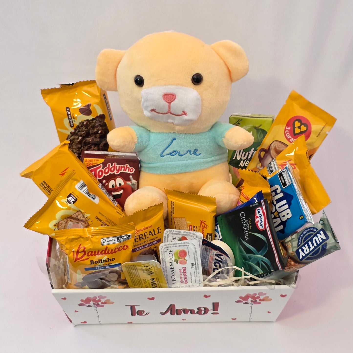 Cesta de Café da Manhã Delicado Com Pelúcia Romântica