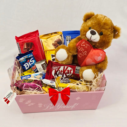 Cesta Cuddle con Bombones y Peluche