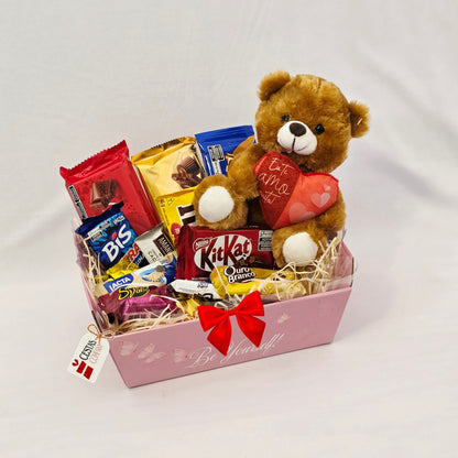 Cesta Cuddle con Bombones y Peluche