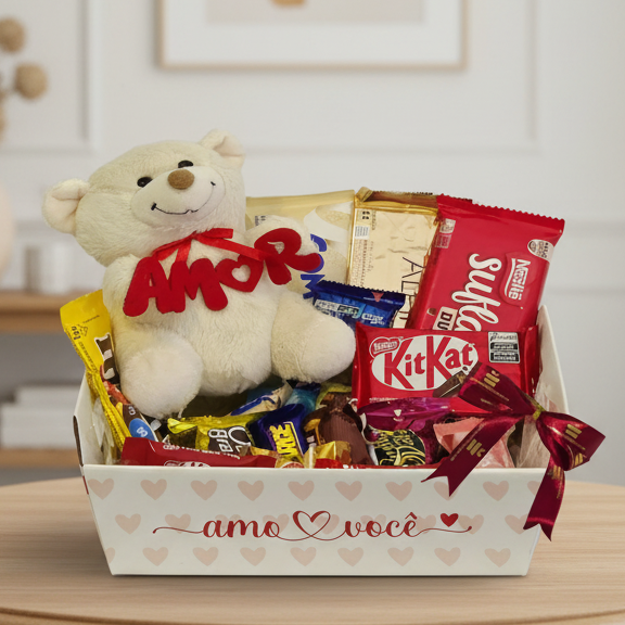 Cesta Cuddle con Bombones y Peluche