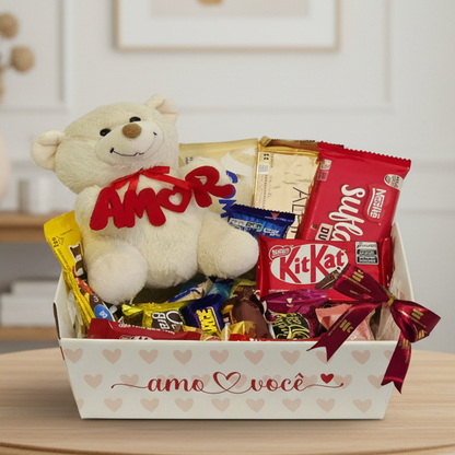 Cesta Cuddle con Bombones y Peluche