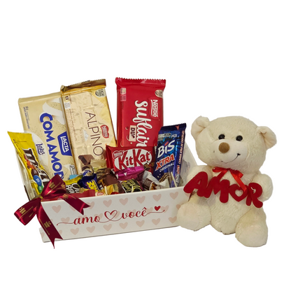 Cesta Cuddle con Bombones y Peluche