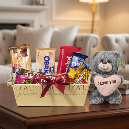 Cesta Cuddle con Bombones y Peluche