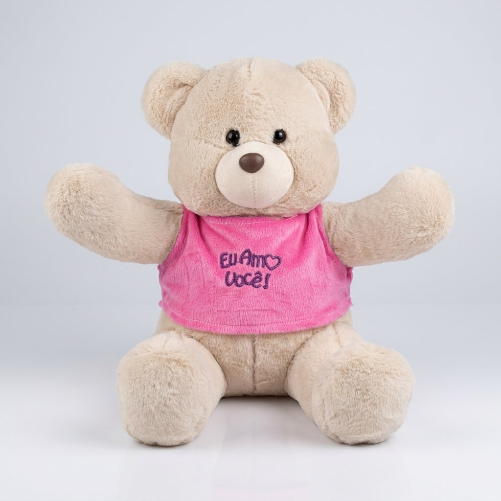Urso Eu Amo Você Rosa — foto do produto real em cena ilustrativa