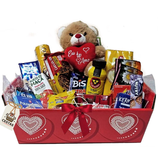 Romantic Breakfast Basket with Teddy Bear I Love You