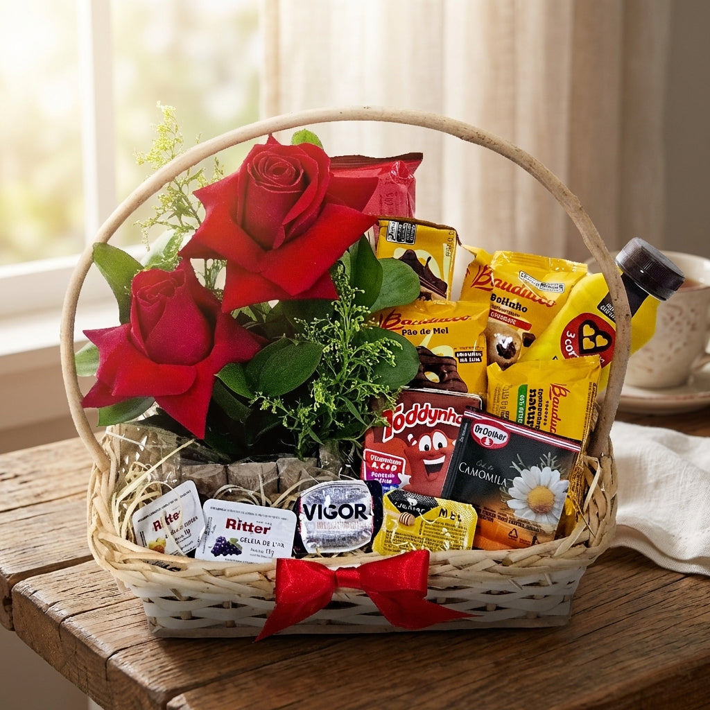 Cesta Café da Manhã com Rosas Importadas