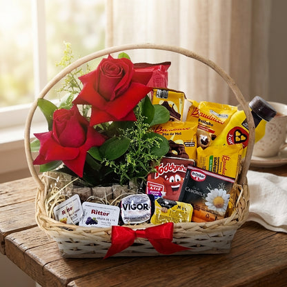 Cesta Café da Manhã com Rosas Importadas