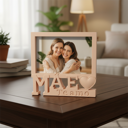 Metallic photo frame with customizable photo.