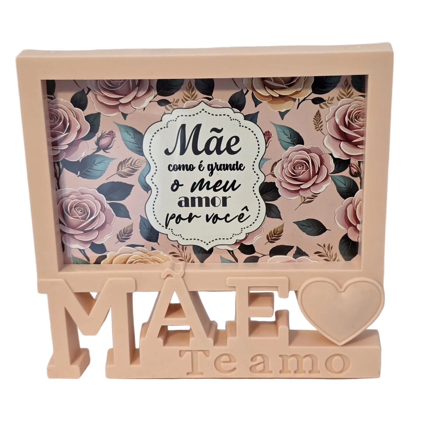 Metallic photo frame with customizable photo.