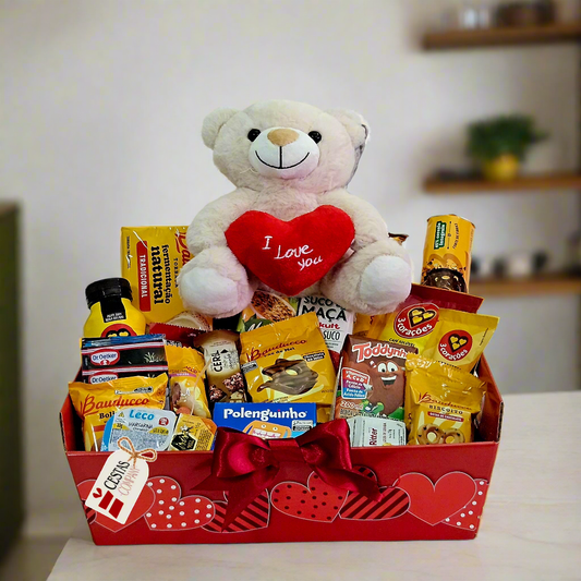 Canasta de Desayuno Romántico con Osito de Peluche Te Amo