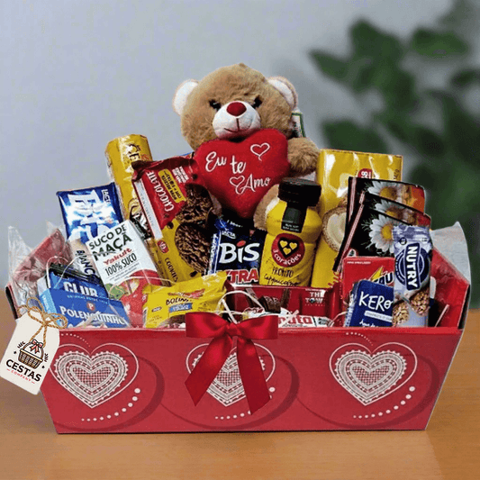 Romantic Breakfast Basket with Teddy Bear I Love You