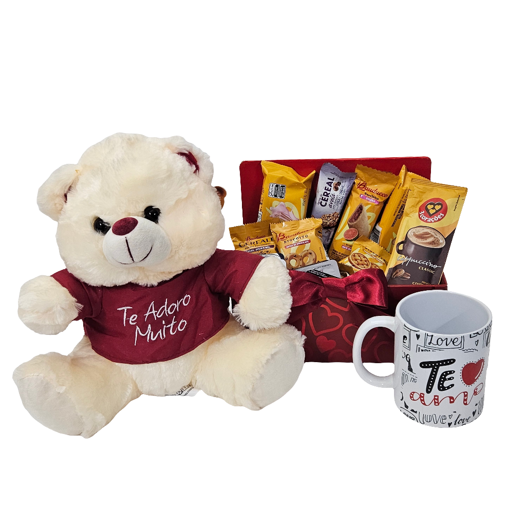 Cesta com Caneca Te Amo e Urso Apaixonado