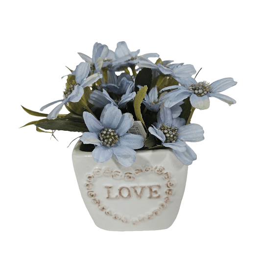 Vaso Love com Flores Azuis - Cestas Company