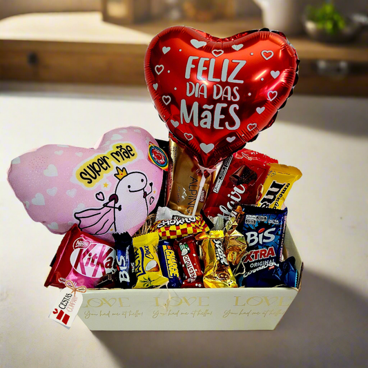 Canasta de Cariño con Bombones con Globo Corazón