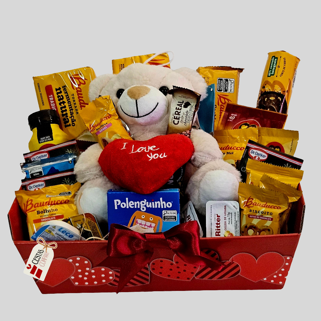 Romantic Breakfast Basket with Teddy Bear I Love You