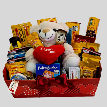 Romantic Breakfast Basket with Teddy Bear I Love You