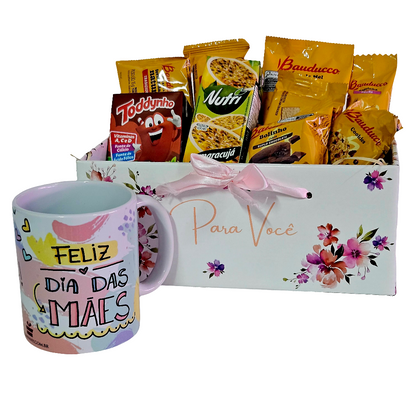 Cesta Café da Manhã com Caneca Feliz Dia das Mães