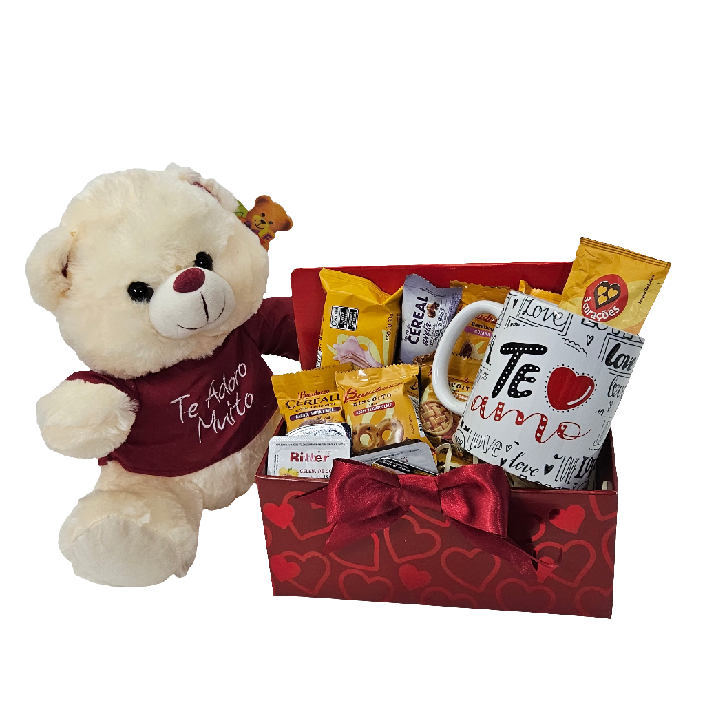 Cesta com Caneca Te Amo e Urso Apaixonado