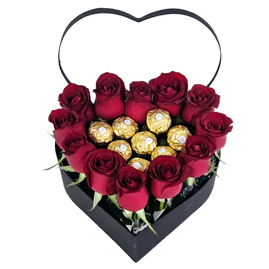 Coração de Rosas com Bombons Ferrero Rocher