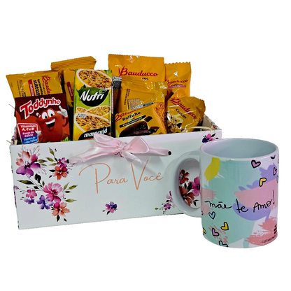 Cesta Café da Manhã com Caneca Feliz Dia das Mães