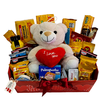 Romantic Breakfast Basket with Teddy Bear I Love You